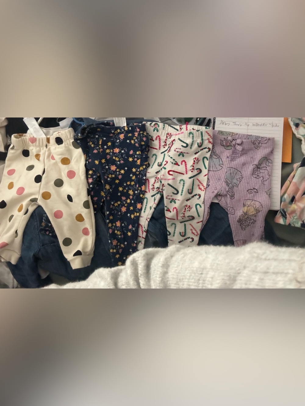 Rando baby girl pants all size 12 except polka dot size 9mo